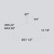 Alteck Lighting AP0084-5CCT-W Half Round 1-lt 32" LED Outdoor Pendant, 5CCT Selectable
