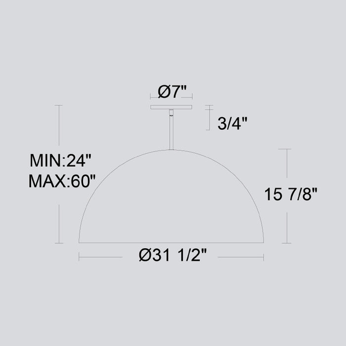 Alteck Lighting AP0084-5CCT-W Half Round 1-lt 32" LED Outdoor Pendant, 5CCT Selectable