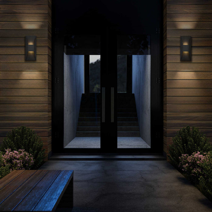 Alteck Lighting AW0009-3CCT-W Ribbed 1-lt 12" Tall LED Outdoor Wall Sconce, 3CCT Selectable