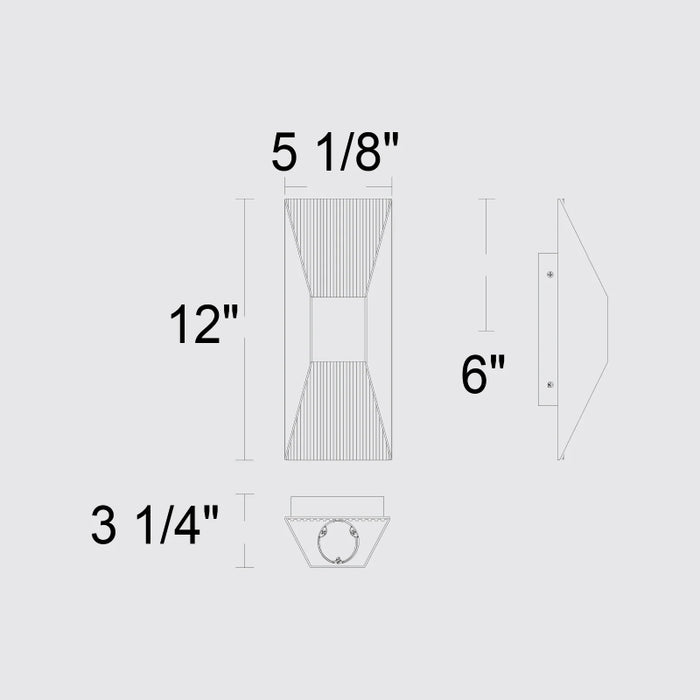 Alteck Lighting AW0009-3CCT-W Ribbed 1-lt 12" Tall LED Outdoor Wall Sconce, 3CCT Selectable