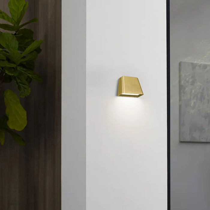 Alteck Lighting AW0031-3CCT-W Bull 1-lt 6" LED Outdoor Wall Sconce, 3CCT Selectable - Brushed Brass