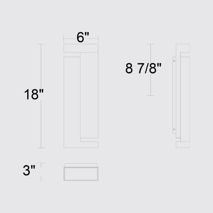 Alteck Lighting AW0037-3CCT-W Dance 1-lt 18" Tall LED Outdoor Wall Sconce, 3CCT Selectable