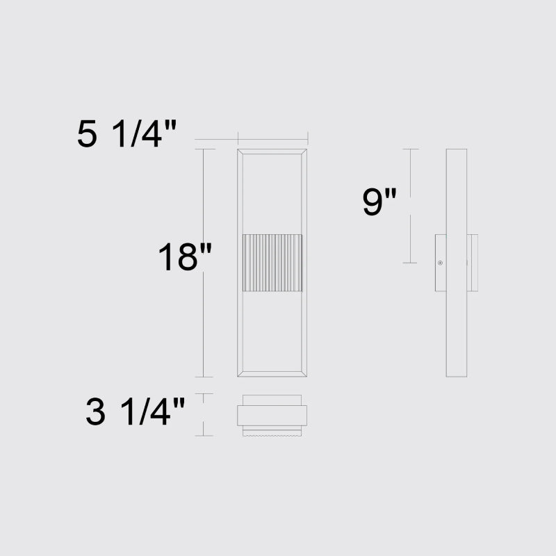 Alteck Lighting AW0056-3CCT-W Miami 1-lt 18" Tall LED Outdoor Wall Sconce, 3CCT Selectable