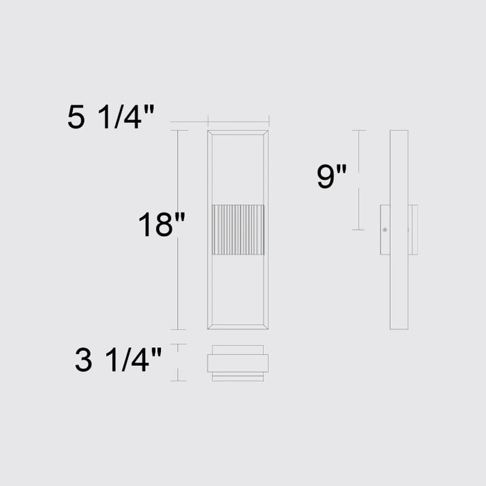 Alteck Lighting AW0056-3CCT-W Miami 1-lt 18" Tall LED Outdoor Wall Sconce, 3CCT Selectable