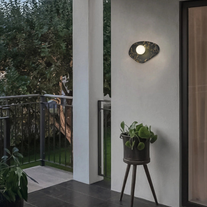 Alteck Lighting AW0120-3CCT-W Tenere 1-lt 8" Tall LED Outdoor Wall Sconce, 3CCT Selectable - Black/Gold Marble
