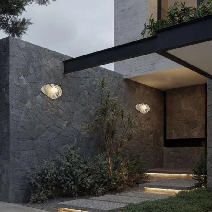 Alteck Lighting AW0120-3CCT-W Tenere 1-lt 8" Tall LED Outdoor Wall Sconce, 3CCT Selectable - White/Black Marble