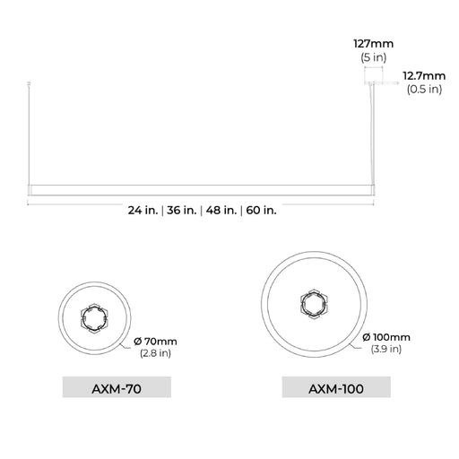 Core AXOM 60" LED Horizontal Suspended 360° Round Light, 3000K, 0-10V Dimming, 120-277V, 70mm