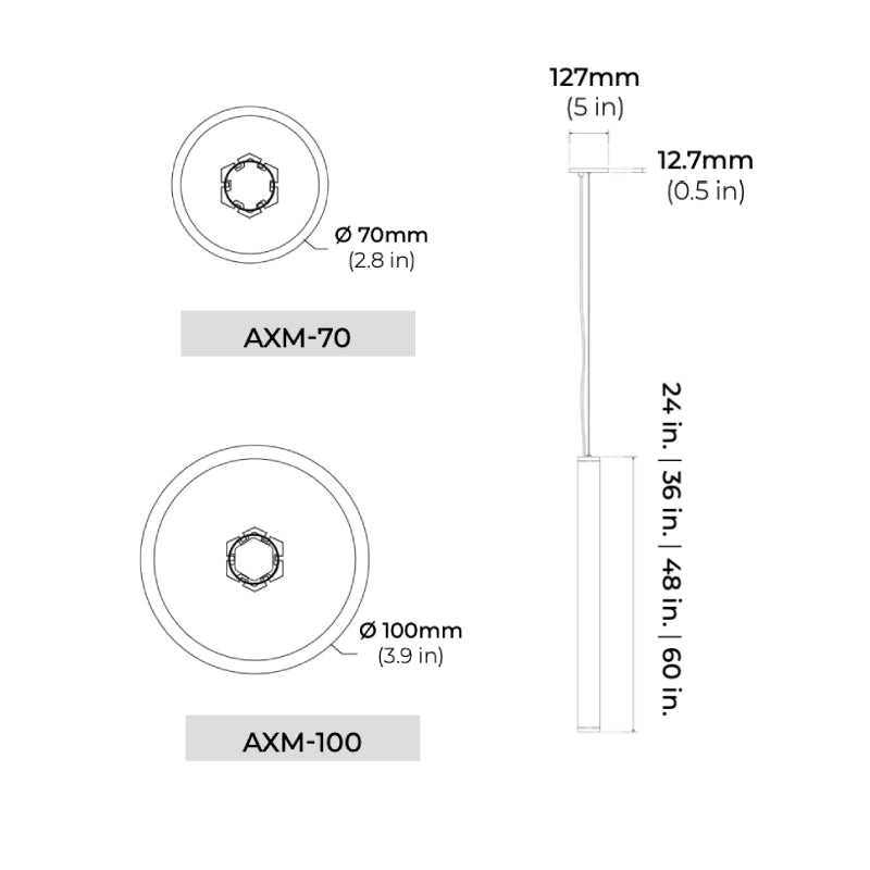 Core AXOM 24" LED Vertical Suspended 360° Round Light, 3500K, 0-10V Dimming, 120-277V, 100mm