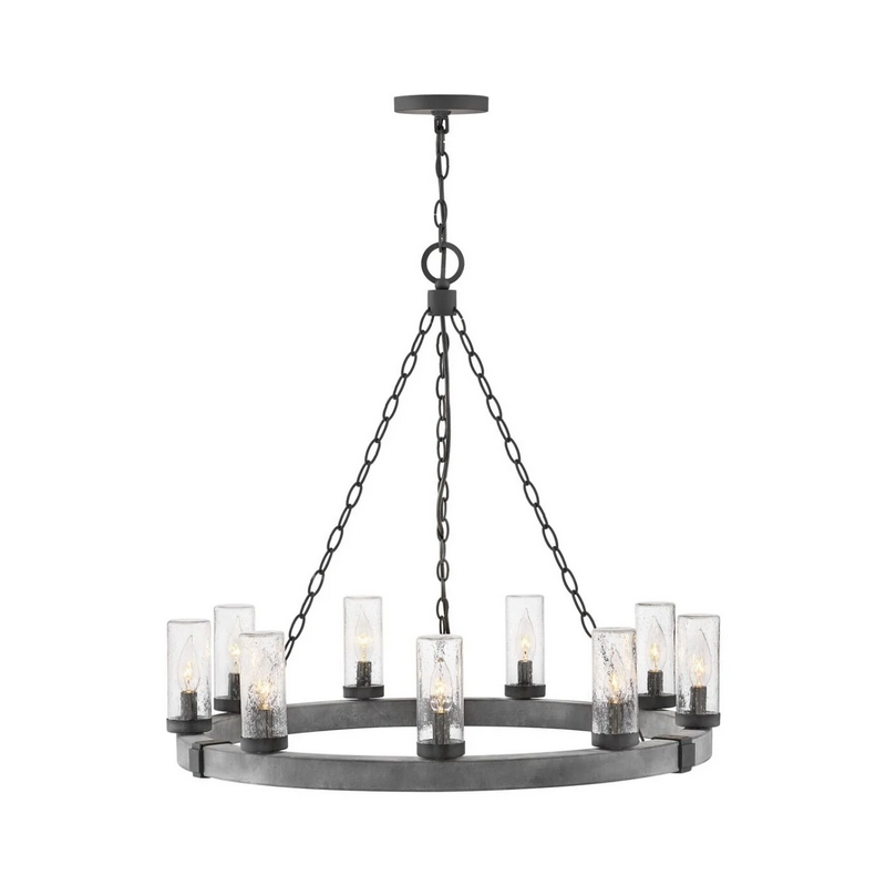 Hinkley 29208-LL Sawyer Large 9-lt 30" LED Outdoor Chandelier - Aged Zinc