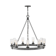Hinkley 29208 Sawyer Large 9-lt 30" LED Outdoor Single Tier Chandelier, 12V - Aged Zinc