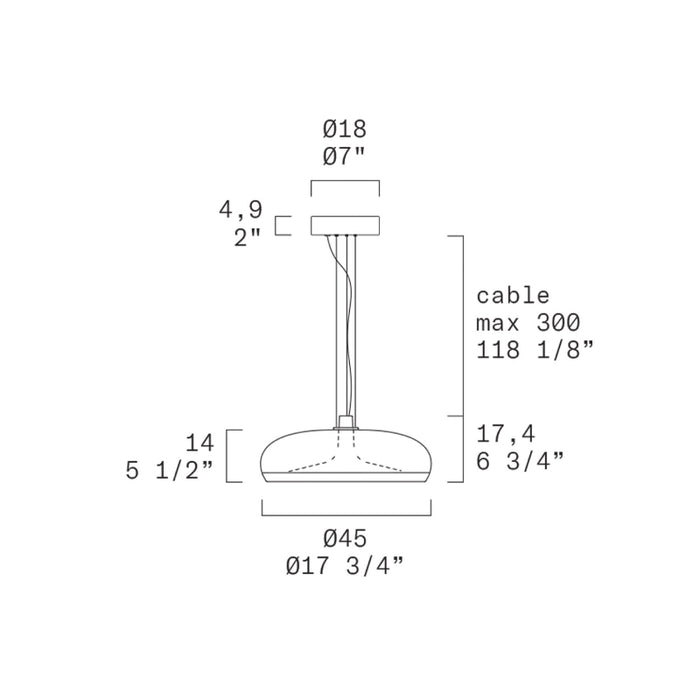 Leucos Aurelia Bold S45 2-lt 18" LED Pendant, Single Switch