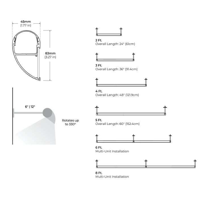 Core BLDE 4-ft 330° Rotating LED Wall Washer, 6W/ft., 120V-277V, 4000K, 0-10V, 6" Stem