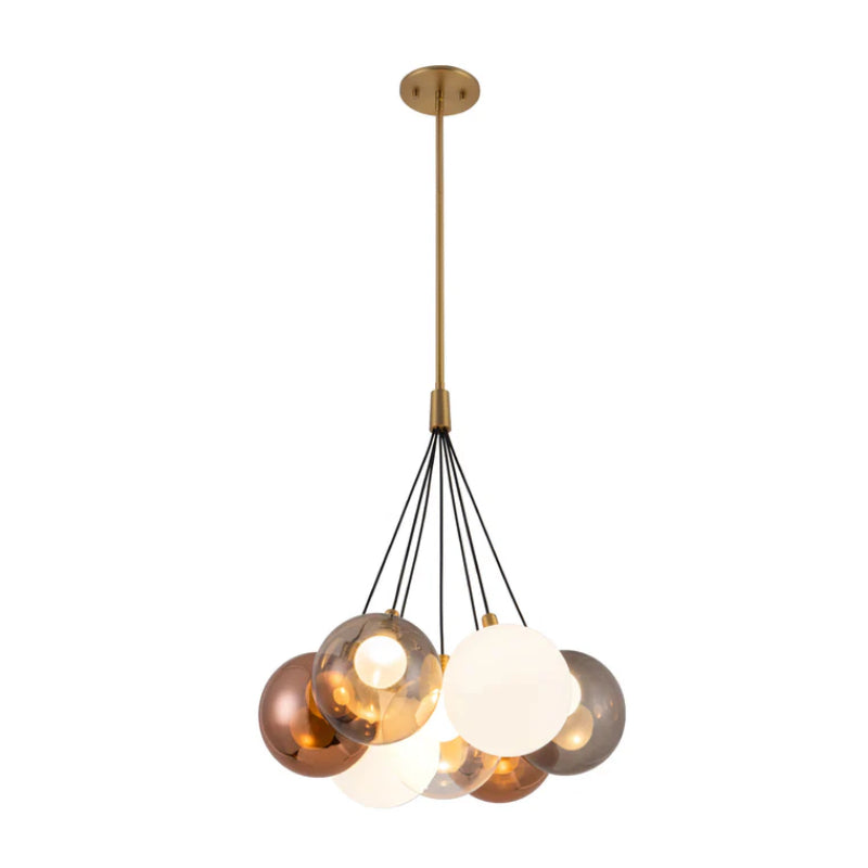 Kuzco CH3117 Bolla 7-lt 17" LED Chandelier - Brushed Gold/Mix Glass
