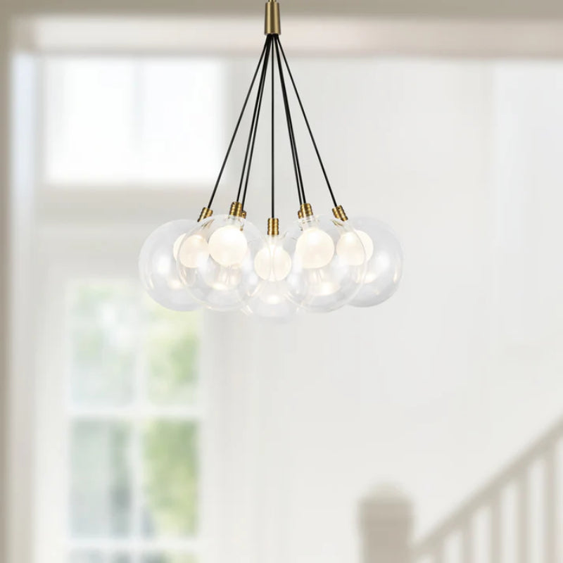 Kuzco CH3117 Bolla 7-lt 17" LED Chandelier - Brushed Gold/Clear Glass
