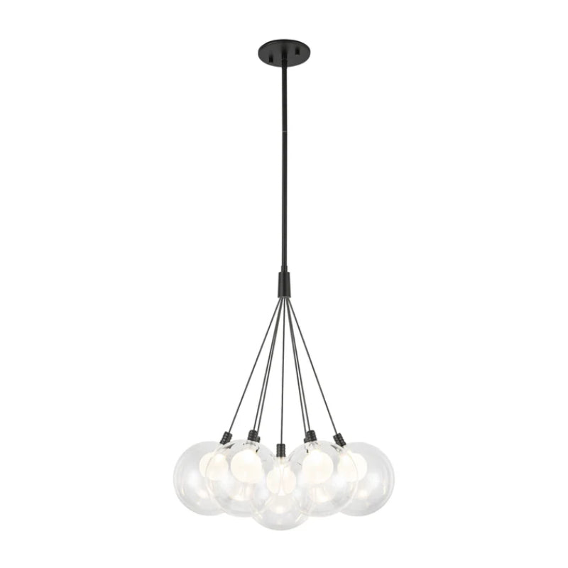 Kuzco CH3117 Bolla 7-lt 17" LED Chandelier - Black/Clear Glass