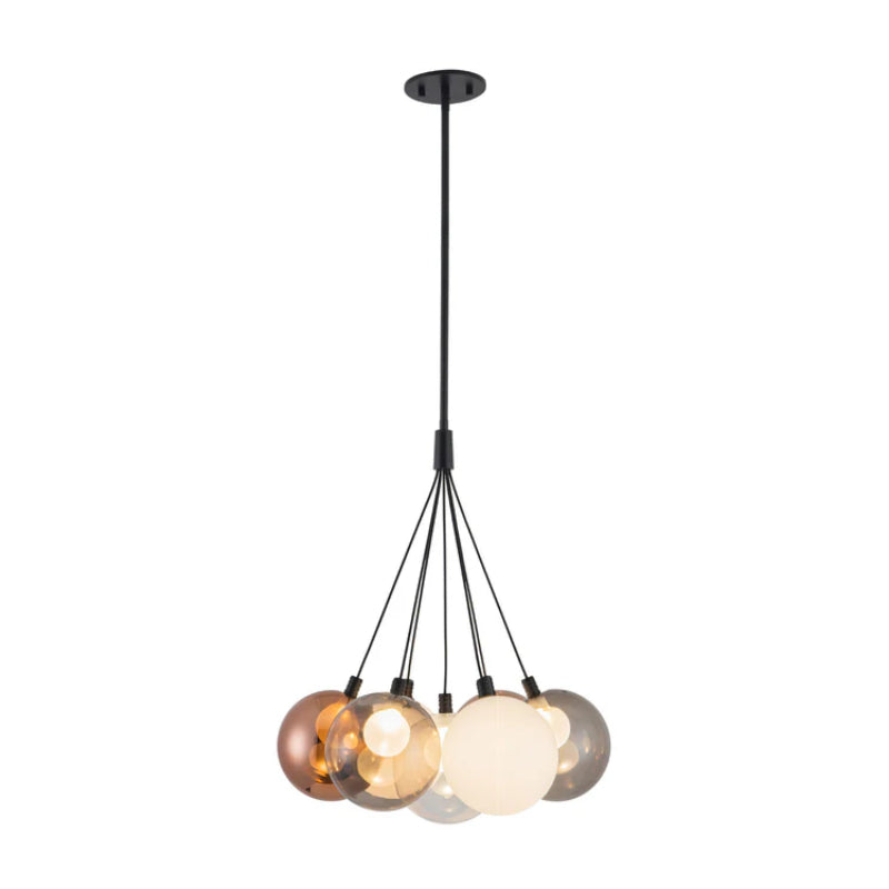 Kuzco CH3117 Bolla 7-lt 17" LED Chandelier - Black/Mix Glass