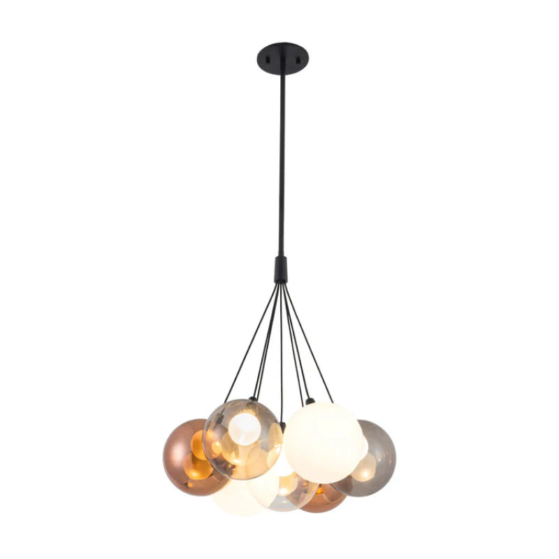 Kuzco CH3117 Bolla 7-lt 17" LED Chandelier - Black/Mix Glass