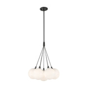 Kuzco CH3117 Bolla 7-lt 17" LED Chandelier - Black/Opal Glass