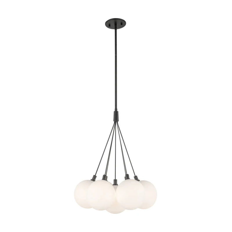 Kuzco CH3117 Bolla 7-lt 17" LED Chandelier - Black/Opal Glass