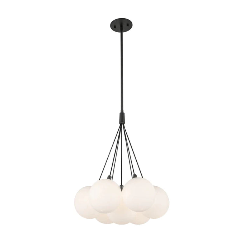 Kuzco CH3117 Bolla 7-lt 17" LED Chandelier - Black/Opal Glass