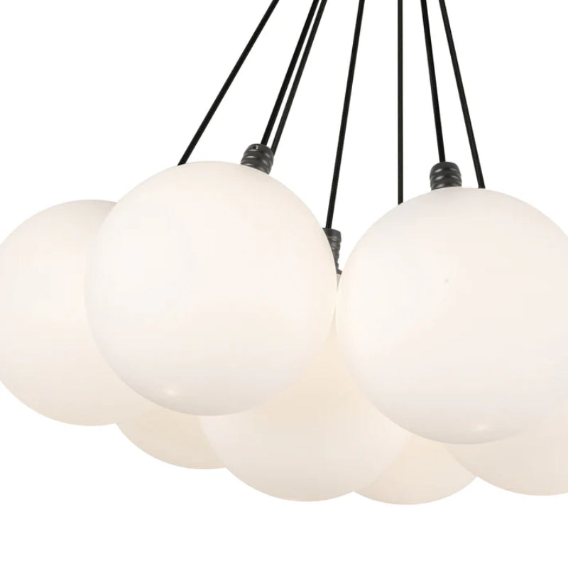 Kuzco CH3117 Bolla 7-lt 17" LED Chandelier - Black/Opal Glass