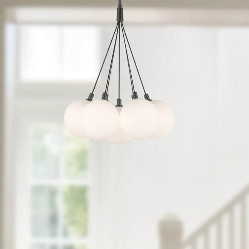 Kuzco CH3117 Bolla 7-lt 17" LED Chandelier - Black/Opal Glass
