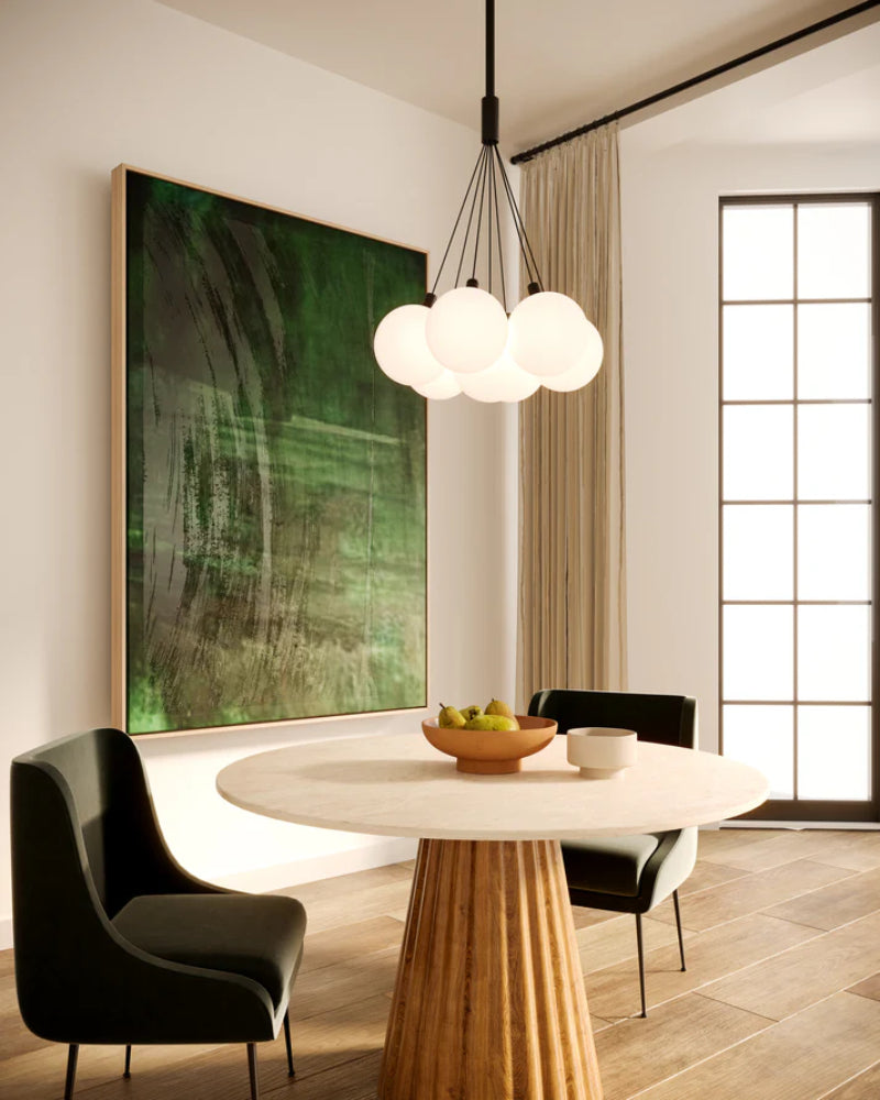 Kuzco CH3117 Bolla 7-lt 17" LED Chandelier - Black/Opal Glass
