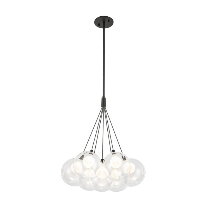 Kuzco CH3117 Bolla 7-lt 17" LED Chandelier - Black/Clear Glass