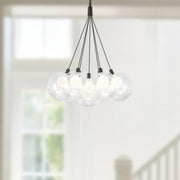 Kuzco CH3117 Bolla 7-lt 17" LED Chandelier - Black/Clear Glass