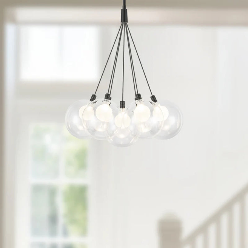 Kuzco CH3117 Bolla 7-lt 17" LED Chandelier - Black/Clear Glass