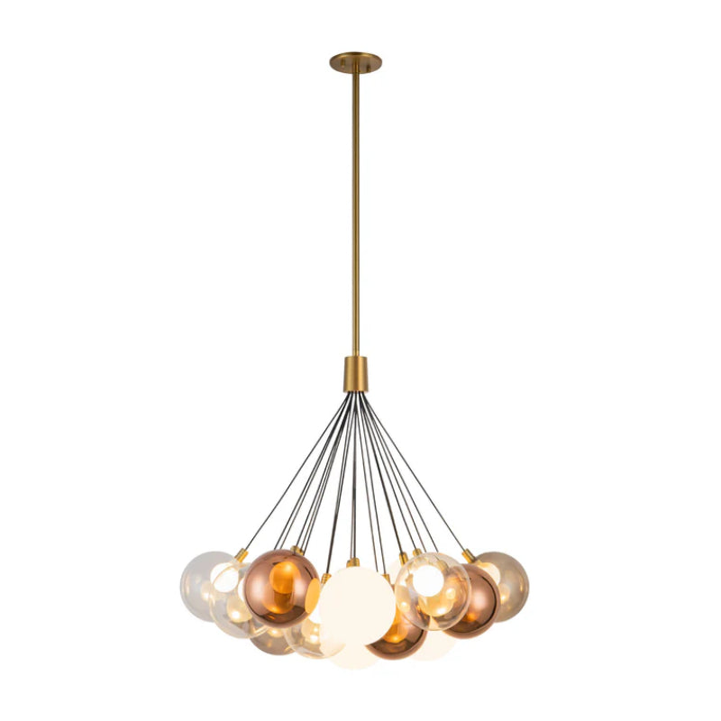 Kuzco CH3128 Bolla 19-lt 28" LED Chandelier - Brushed Gold/Mix Glass