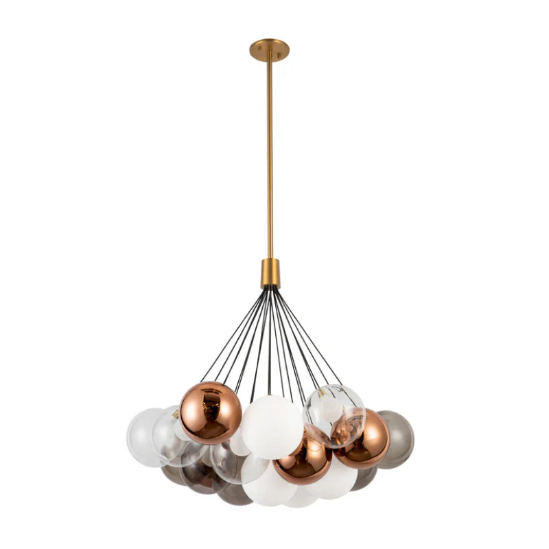 Kuzco CH3128 Bolla 19-lt 28" LED Chandelier - Brushed Gold/Mix Glass