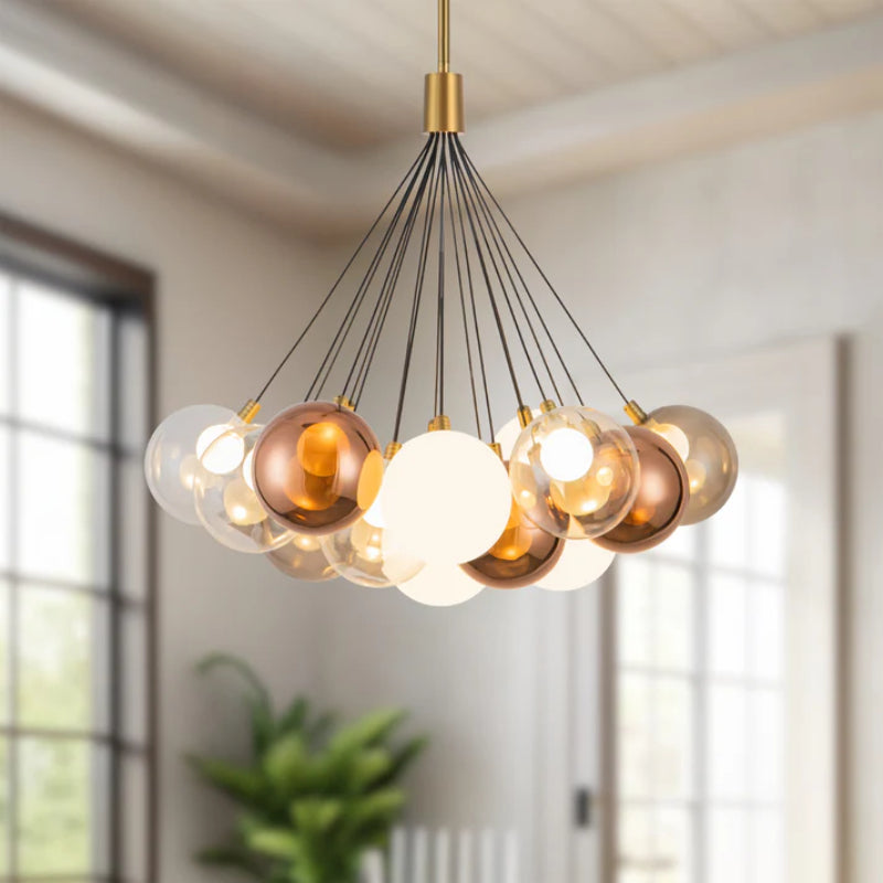 Kuzco CH3128 Bolla 19-lt 28" LED Chandelier - Brushed Gold/Mix Glass