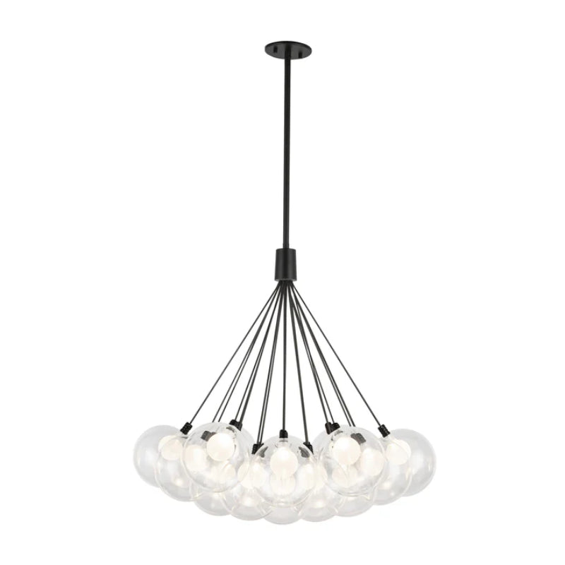 Kuzco CH3128 Bolla 19-lt 28" LED Chandelier - Black/Clear Glass
