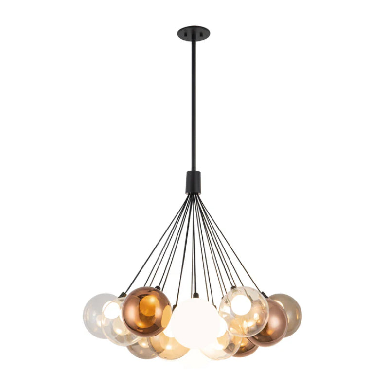 Kuzco CH3128 Bolla 19-lt 28" LED Chandelier - Black/Mix Glass