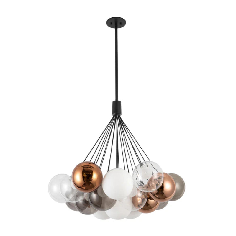 Kuzco CH3128 Bolla 19-lt 28" LED Chandelier - Black/Mix Glass