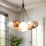 Kuzco CH3128 Bolla 19-lt 28" LED Chandelier - Black/Mix Glass