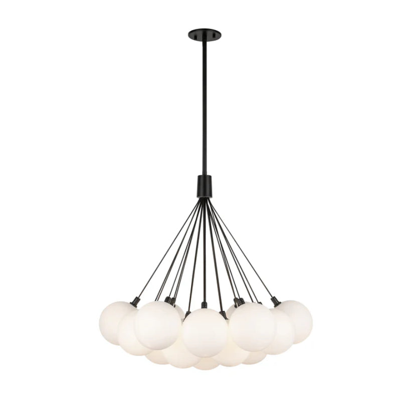 Kuzco CH3128 Bolla 19-lt 28" LED Chandelier - Black/Opal Glass