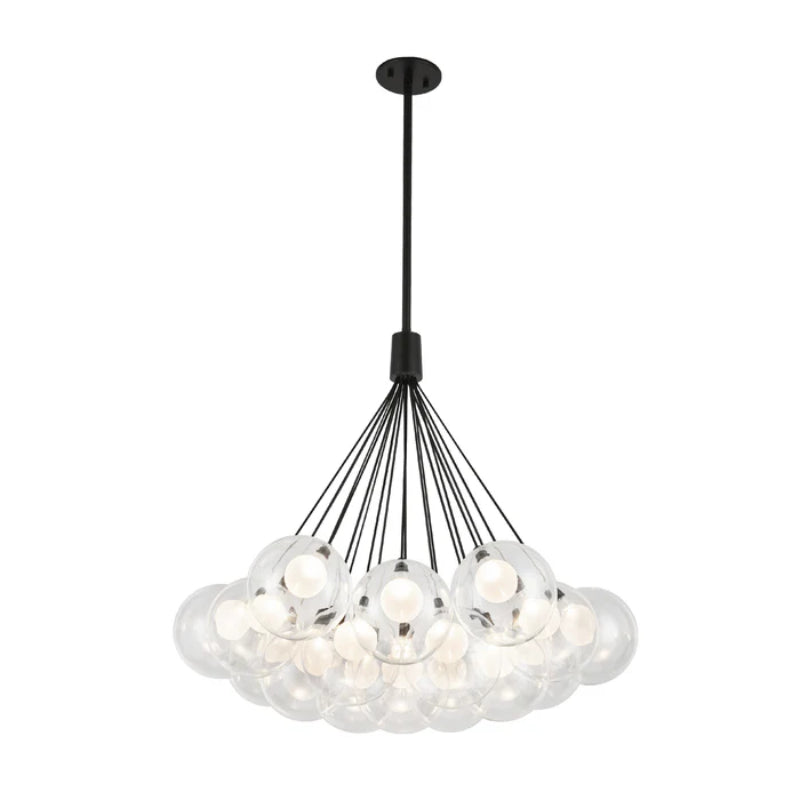 Kuzco CH3128 Bolla 19-lt 28" LED Chandelier - Black/Clear Glass