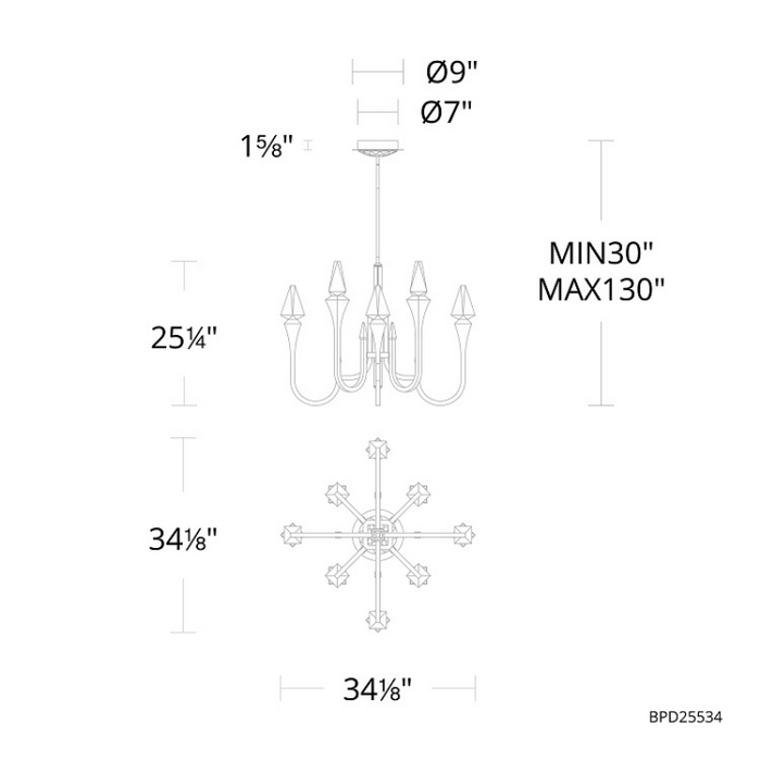 Schonbek Beyond BPD25534 Plumeria 8-lt 34" LED Pendant, CCT Selectable