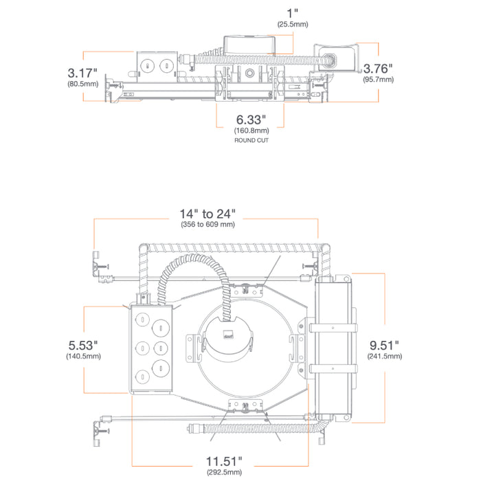 DMF C Series 6" LED Round New Construction Downlight w/ Emergency Remote Test Switch, 1500lm