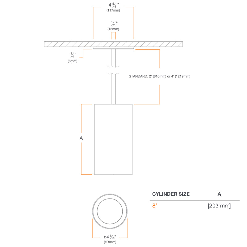 DMF C Series 4" LED Round Cylinder, 2' Stem Mount, 2000lm