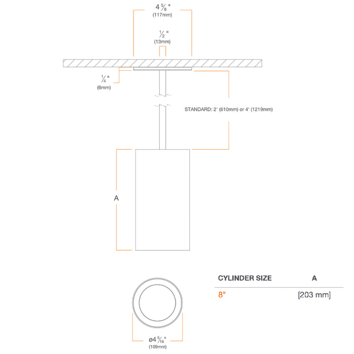 DMF C Series 4" LED Round Cylinder, 4' Stem Mount, 1500lm