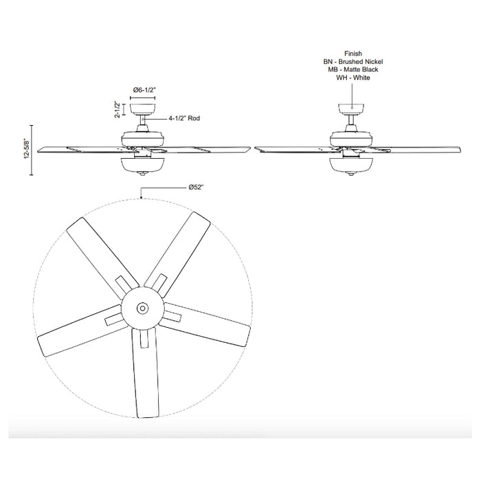 Kuzco CF78752-LKW Erikson 52" Ceiling Fan with LED Light Kit