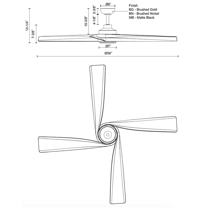 Kuzco CF96956 Horizon 56" Ceiling Fan with LED Light Kit