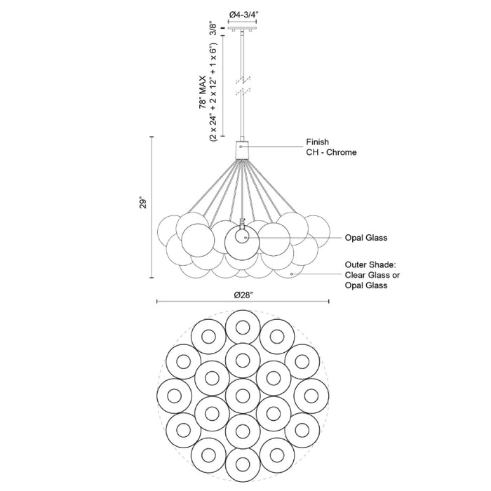 Kuzco CH3117 Bolla 7-lt 17" LED Chandelier