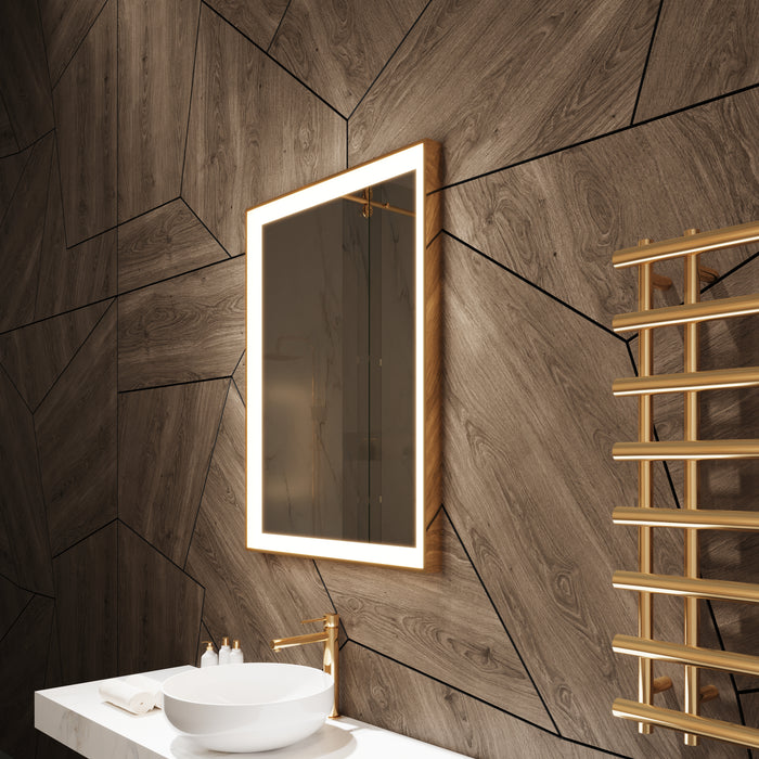 Paris Mirror Chic Rectangle 24" x 32" LED Lighted Mirror, 3CCT Selectable -Gold Framed