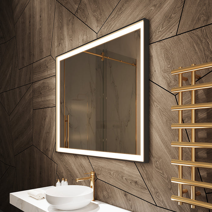 Paris Mirror Chic Rectangle 48" x 35" LED Lighted Mirror, 3CCT Selectable - Black Framed