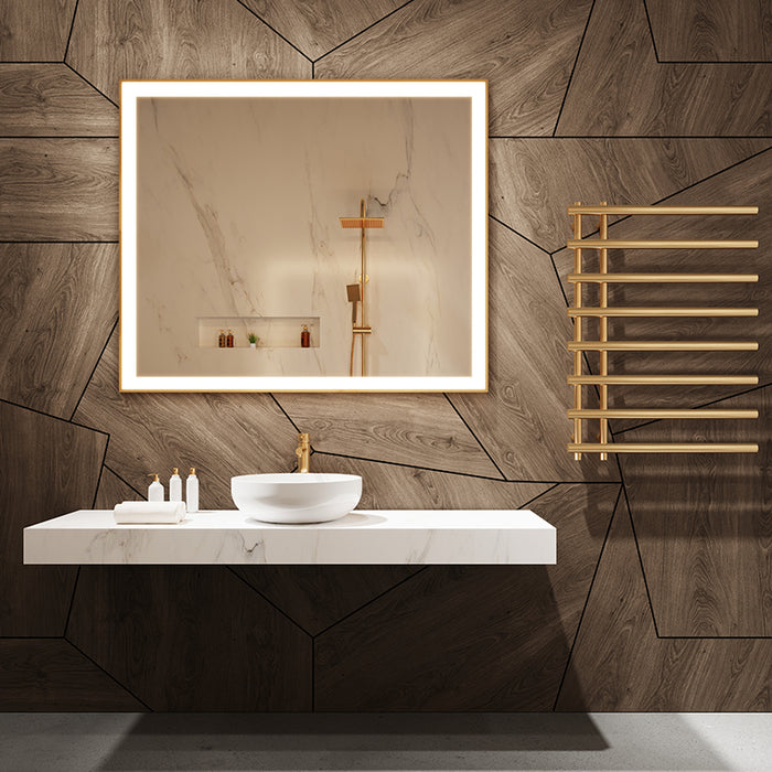 Paris Mirror Chic Rectangle 48" x 35" LED Lighted Mirror, 3CCT Selectable - Gold Framed