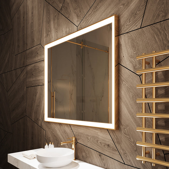 Paris Mirror Chic Rectangle 48" x 35" LED Lighted Mirror, 3CCT Selectable - Gold Framed